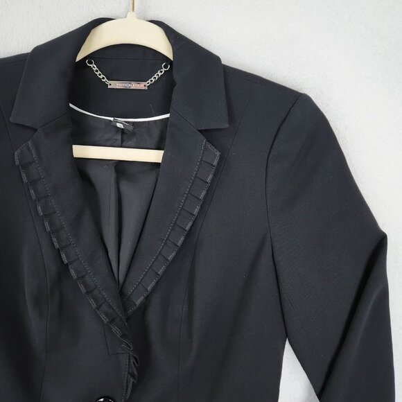 WHBM Jacket Womens 00 Black Ruffle Peplum Blazer Two Button Classic Business - Picture 2 of 11